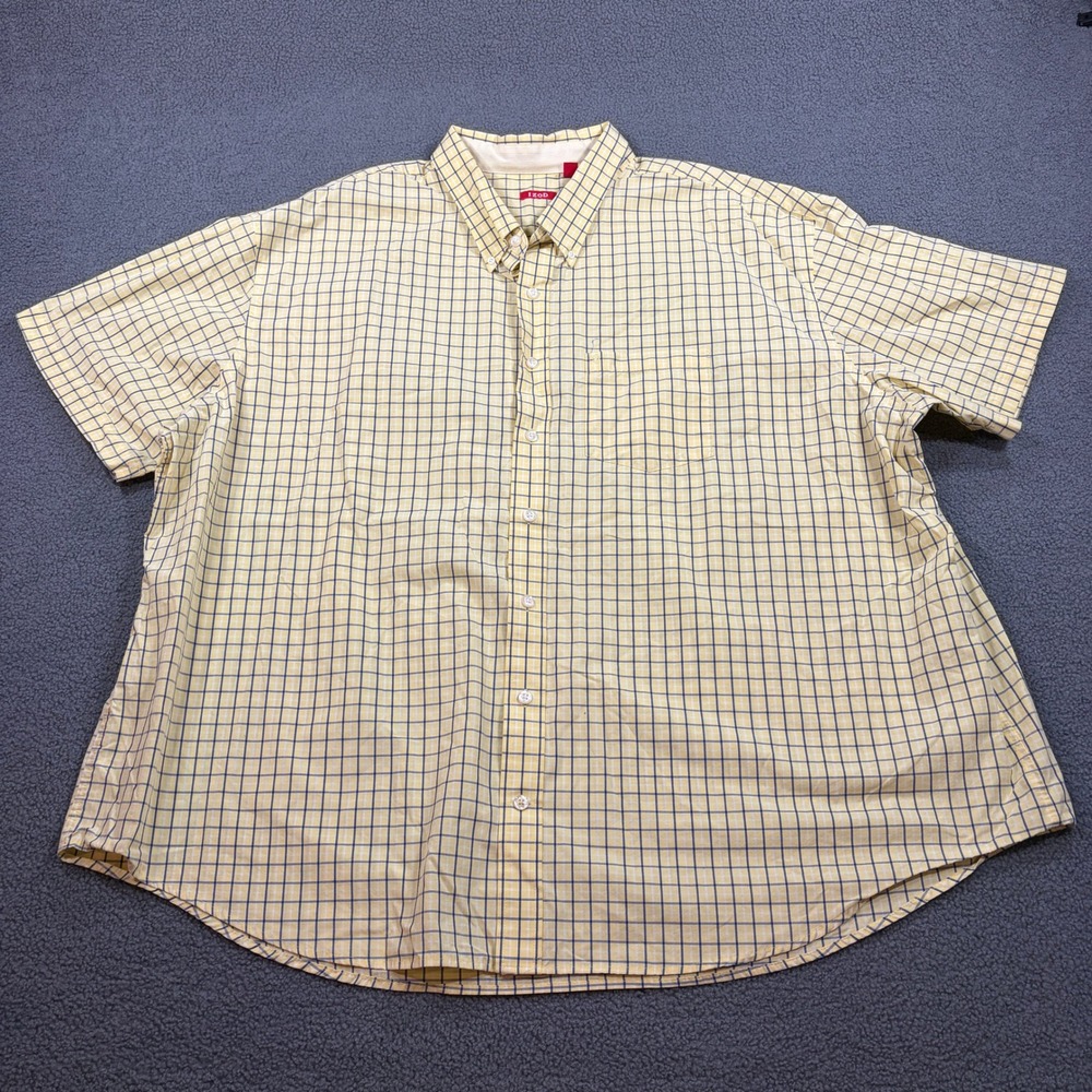 IZOD Button Down Shirt Mens 5XL Yellow Plaid Short Sleeve 45X3510709 Cotton